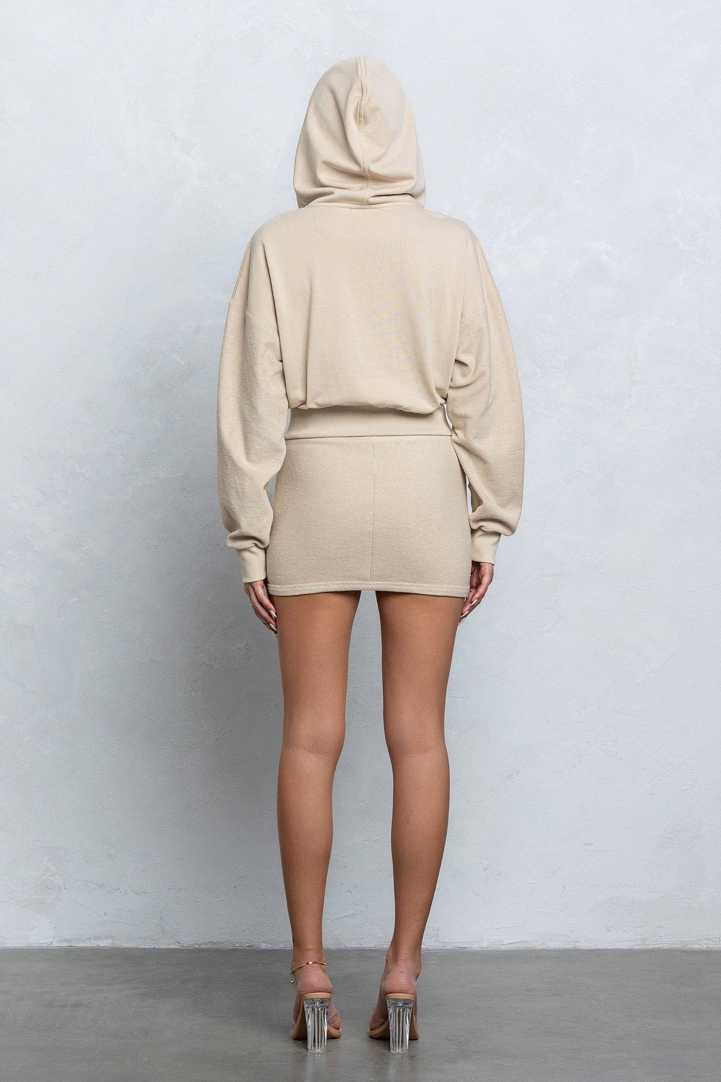 French terry zip-up hoodie and mini skirt set
