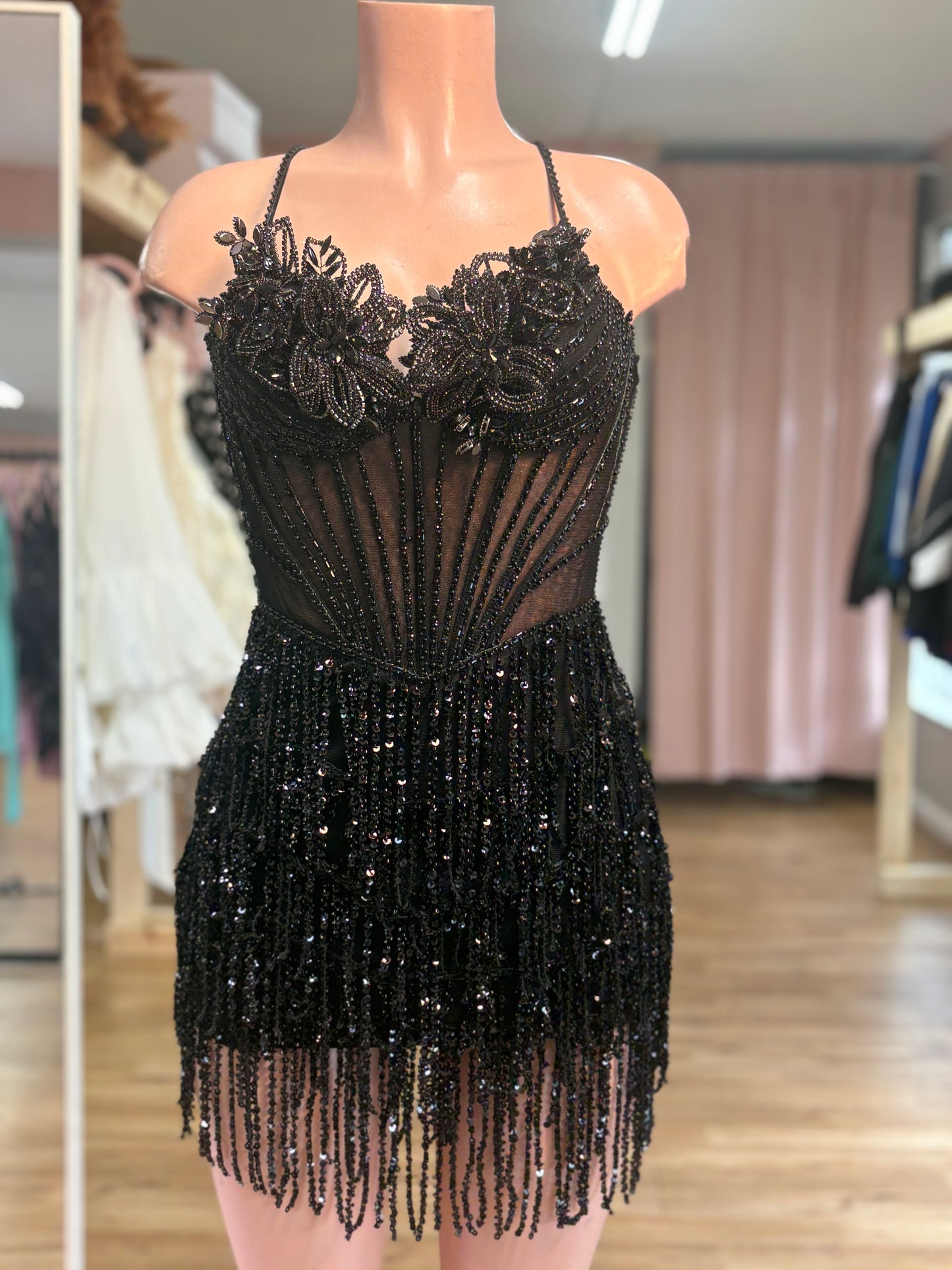 Midnight Luxe Fringe Mini Dress