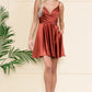 Cowl Neck Open V-Back Babydoll Satin Short Cocktail & Homecoming Dress ACBZ013S