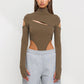 Front slit and cold shoulder mock neck bodysuits