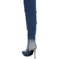 Eilish Rhinestones Knee High Denim Boots