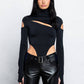 Front slit and cold shoulder mock neck bodysuits