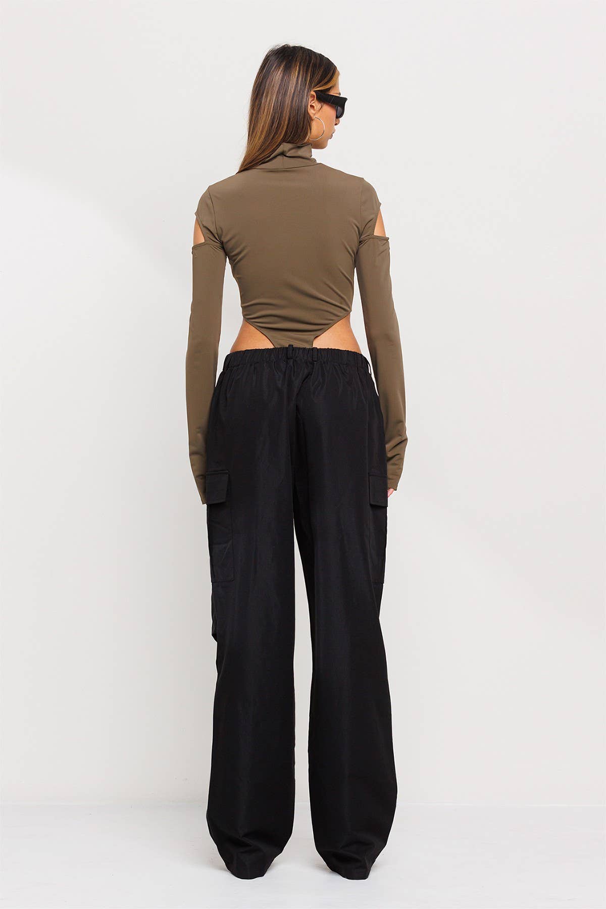Front slit and cold shoulder mock neck bodysuits