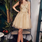 A-Line Floral Details Babydoll Embellushed Glitter Short Cocktail Dress CD9245
