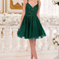 A-Line Floral Details Babydoll Embellushed Glitter Short Cocktail Dress CD9245