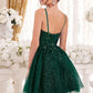 A-Line Floral Details Babydoll Embellushed Glitter Short Cocktail Dress CD9245