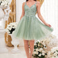 A-Line Floral Details Babydoll Embellushed Glitter Short Cocktail Dress CD9245