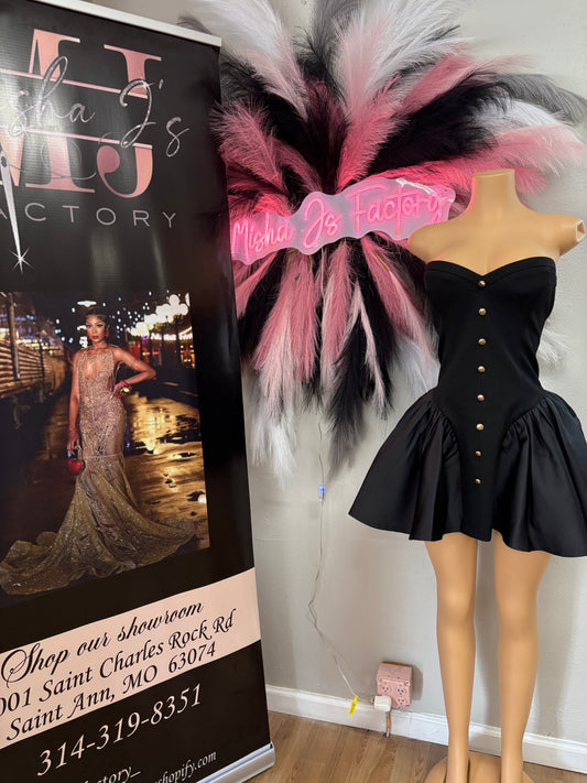 Kaden Black Drop Waist Mini Puffy Dress