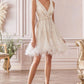 Wren Embroidered Bodice Feather Detailed Hem Short Cocktail & Homecoming Dress CDA1012