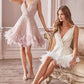 Wren Embroidered Bodice Feather Detailed Hem Short Cocktail & Homecoming Dress CDA1012