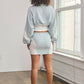 Nylon & mesh contrast track suit top & mini skirt set