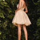 A-Line Dotted Skirt Floral Bodice Short BabyDoll Silhouette Short Cocktail & Homecoming Dress CDCD0189