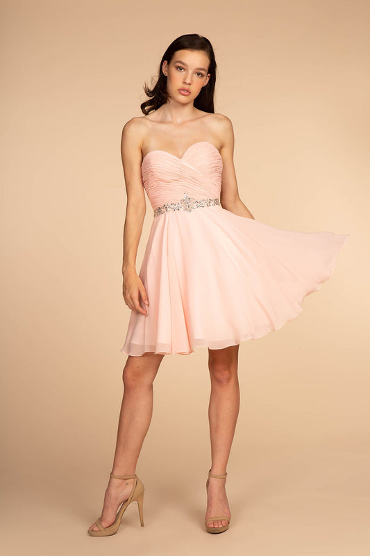 Ruched Strapless Sweetheart Chiffon Short Homecoming Dress GLGS1637