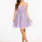 3D Floral Applique Embellished Glitter Mesh Sweetheart Short Homecoming Dress GLGS1995