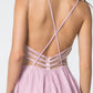 Illusion Deep V-Neck Glitter Crepe w/ Strap Back Short Homecoming Dress GLGS2839