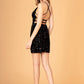 Velvet Sequin Bodycon w/ Side Slit Short Homecoming Dress GLGS3084