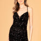 Velvet Sequin Bodycon w/ Side Slit Short Homecoming Dress GLGS3084