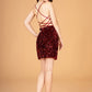 Velvet Sequin Bodycon w/ Side Slit Short Homecoming Dress GLGS3084