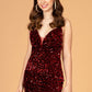 Velvet Sequin Bodycon w/ Side Slit Short Homecoming Dress GLGS3084