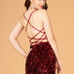 Velvet Sequin Bodycon w/ Side Slit Short Homecoming Dress GLGS3084