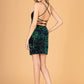 Velvet Sequin Bodycon w/ Side Slit Short Homecoming Dress GLGS3084