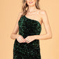 Asymmetric Velvet Bodycon w/ Sequin Short Homecoming Dress GLGS3086