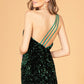 Asymmetric Velvet Bodycon w/ Sequin Short Homecoming Dress GLGS3086
