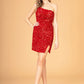 Asymmetric Velvet Bodycon w/ Sequin Short Homecoming Dress GLGS3086