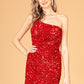 Asymmetric Velvet Bodycon w/ Sequin Short Homecoming Dress GLGS3086