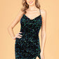 Ruched Bodice Velvet Bodycon w/ Leg Slit Short Homecoming Dress GLGS3087