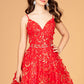 Mock Two-Piece Babydoll w/ 3D Flower Appliques Short Homecoming Dress GLGS3091