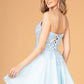 3D Flower Jewel Mesh Short Babydoll w/ Corset Back Short Homecoming Dress GLGS3094